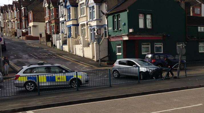 A car crashed into railings in Pier Road, Gillingham