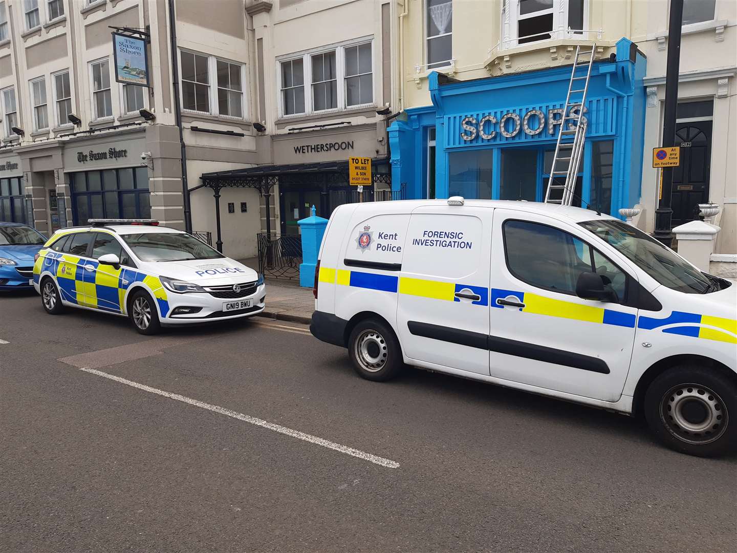 Police at the scene of the incident on Herne Bay seafront