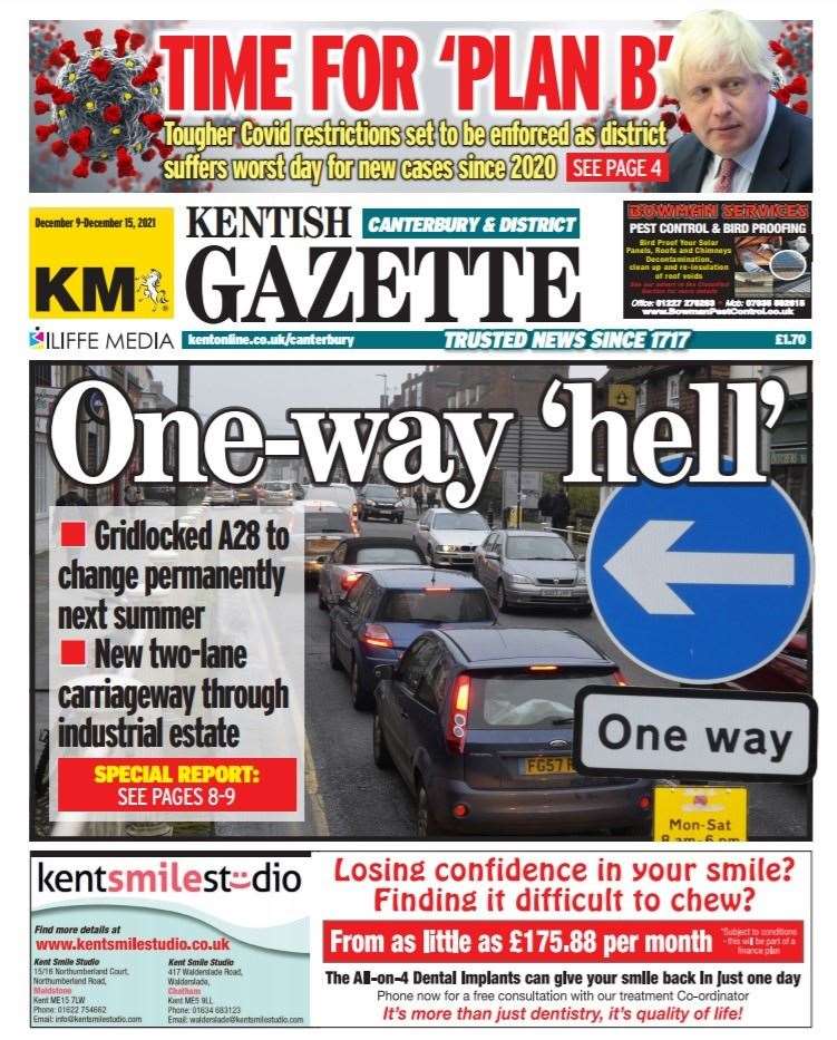 The front page of our sister title, the Kentish Gazette, last month
