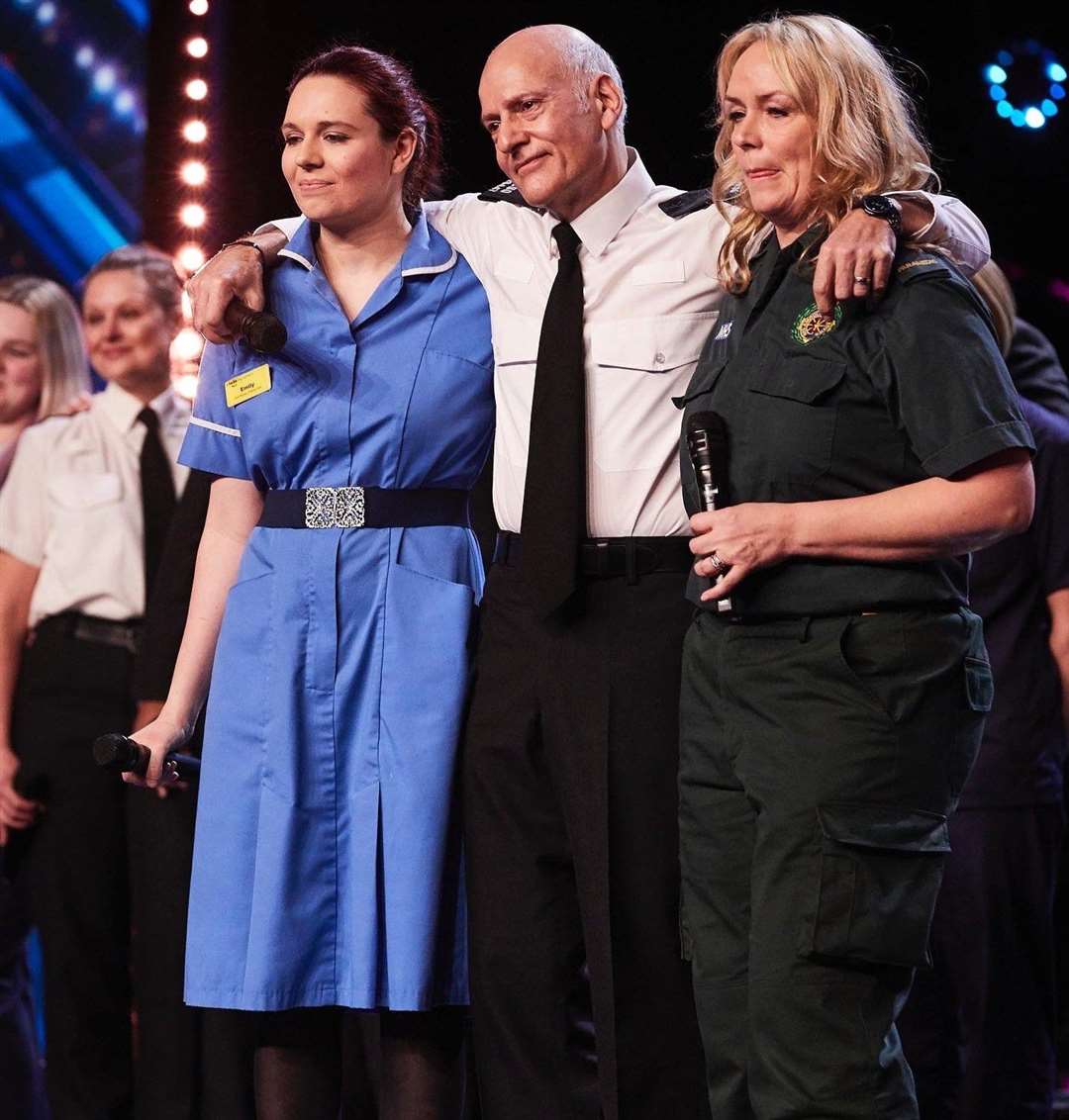Emily Mann on stage with The Frontline Singers at BGT audition. Photo: Medway NHS Foundation Trust