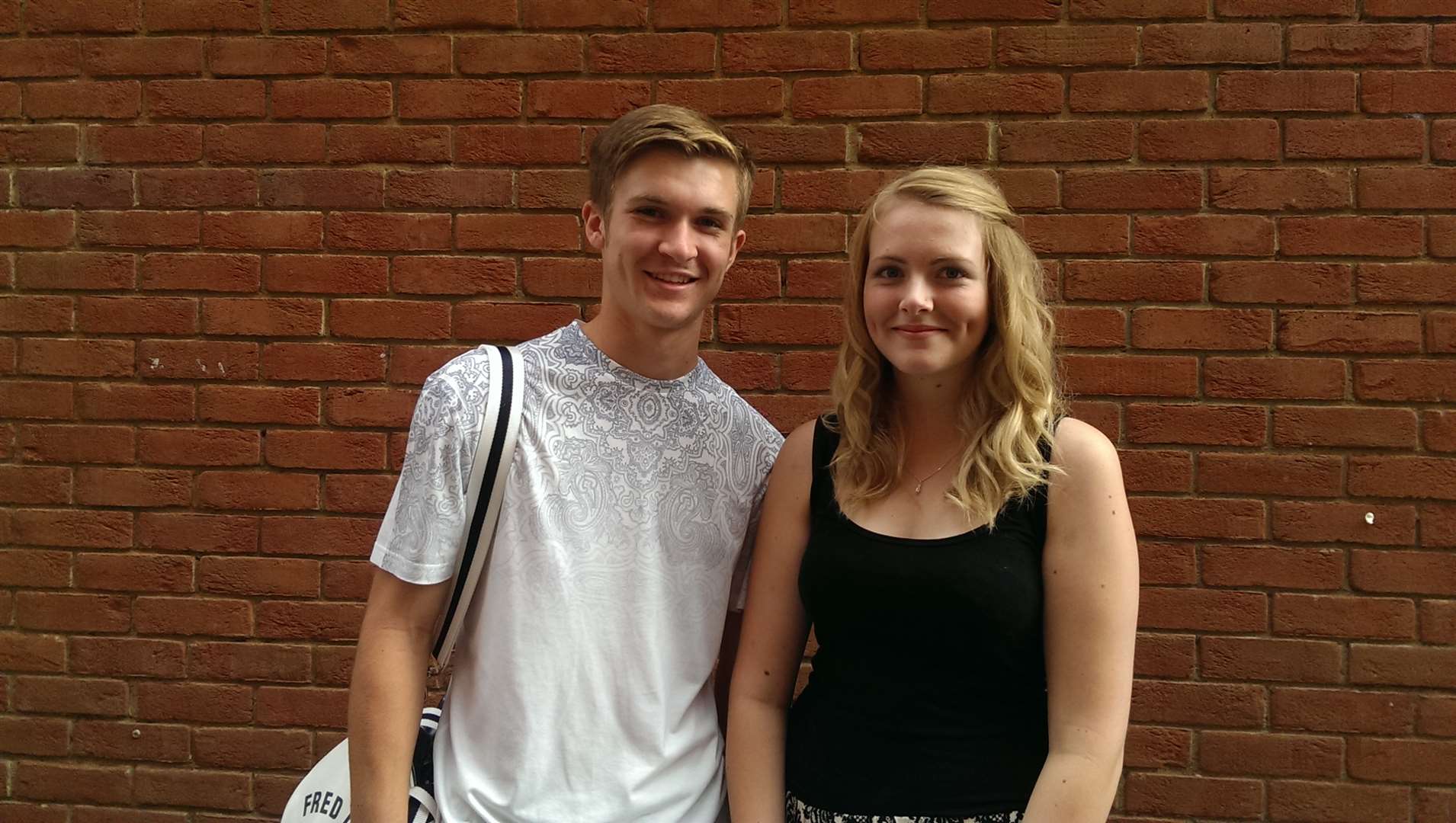 Daniel Barrett, 18, and Sophie Chandler, 18, receiving results at Sandwich Technology School.