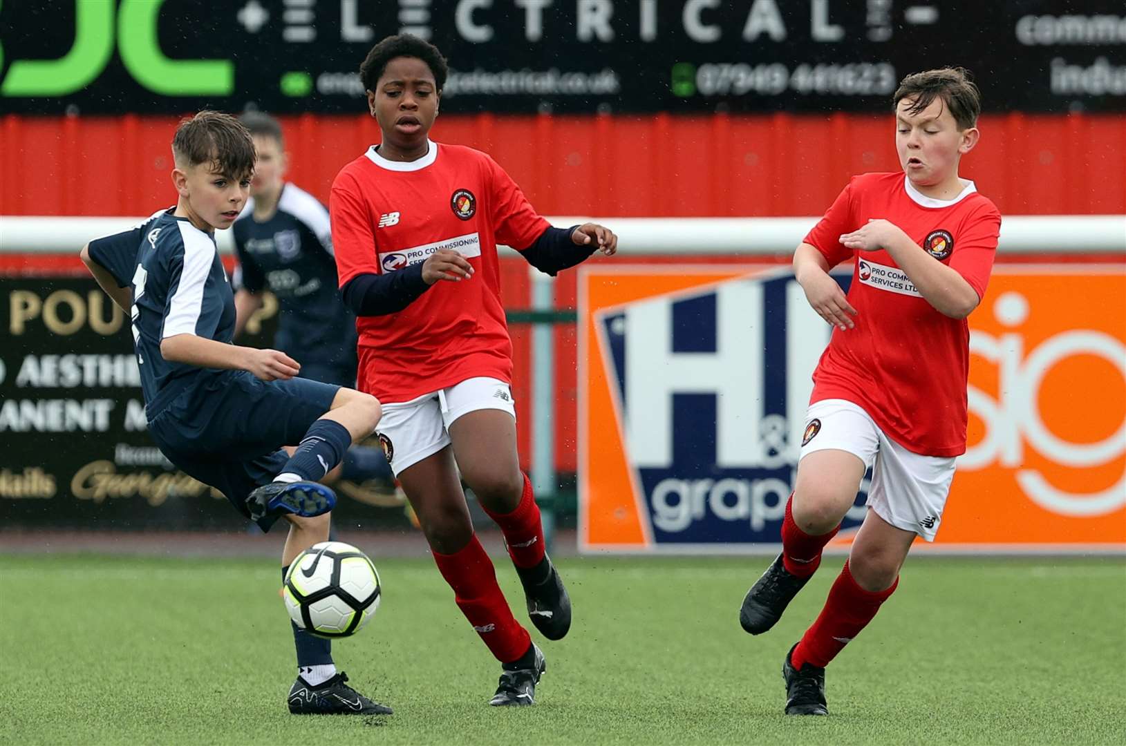 Action from the Kent Merit Under-13 Boys Plate Final between Ebbsfleet and AFC Worthing. Picture: PSP Images