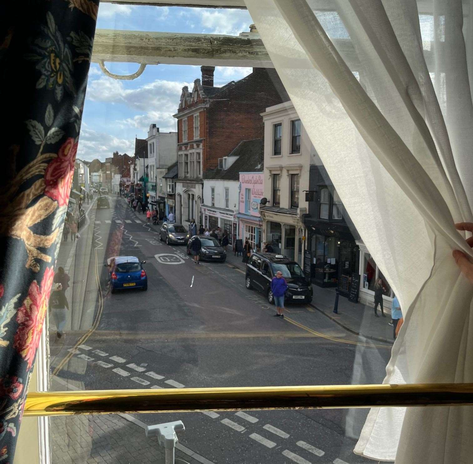 The view of Whitstable High Street from The Gamecock room at the Duke of Cumberland