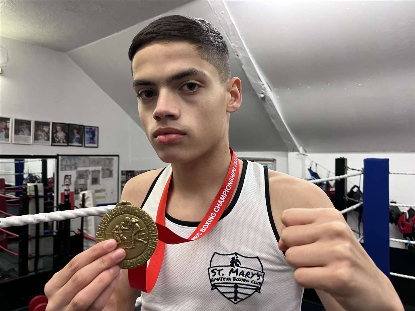 St Mary’s Jaylan Howell with his medal from the National Association of Boys and Girls Clubs Boxing Championship finals