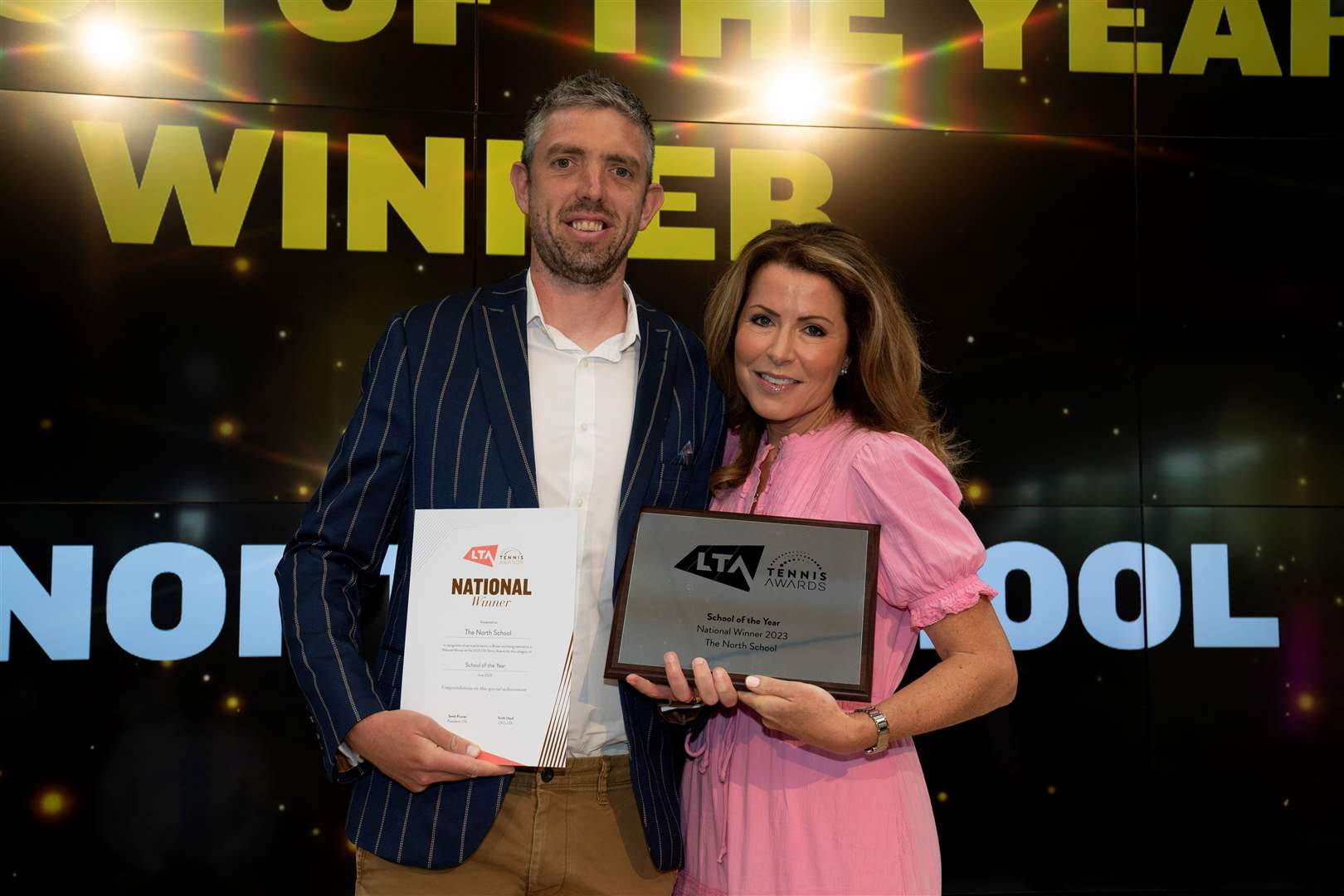 The North School’s Andrew Sunderland receives the prize from TV presenter Natasha Kaplinsky