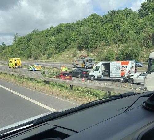 A three vehicle crash on the A249 causes delays. Picture: Rhys Nolan