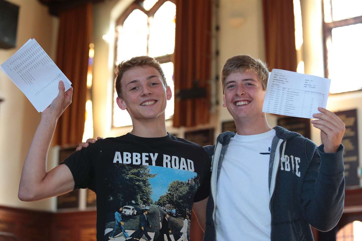 Christian McLean 8A* and Adam Hunt 3A* collect their GCSE results at Maidstone Grammar School