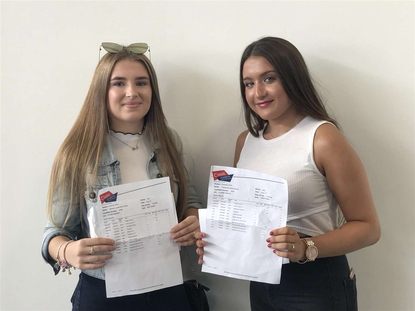 Jaimee Hicks, left, and Francesca Garcia at the Oasis Academy with their GCSE results (3754748)