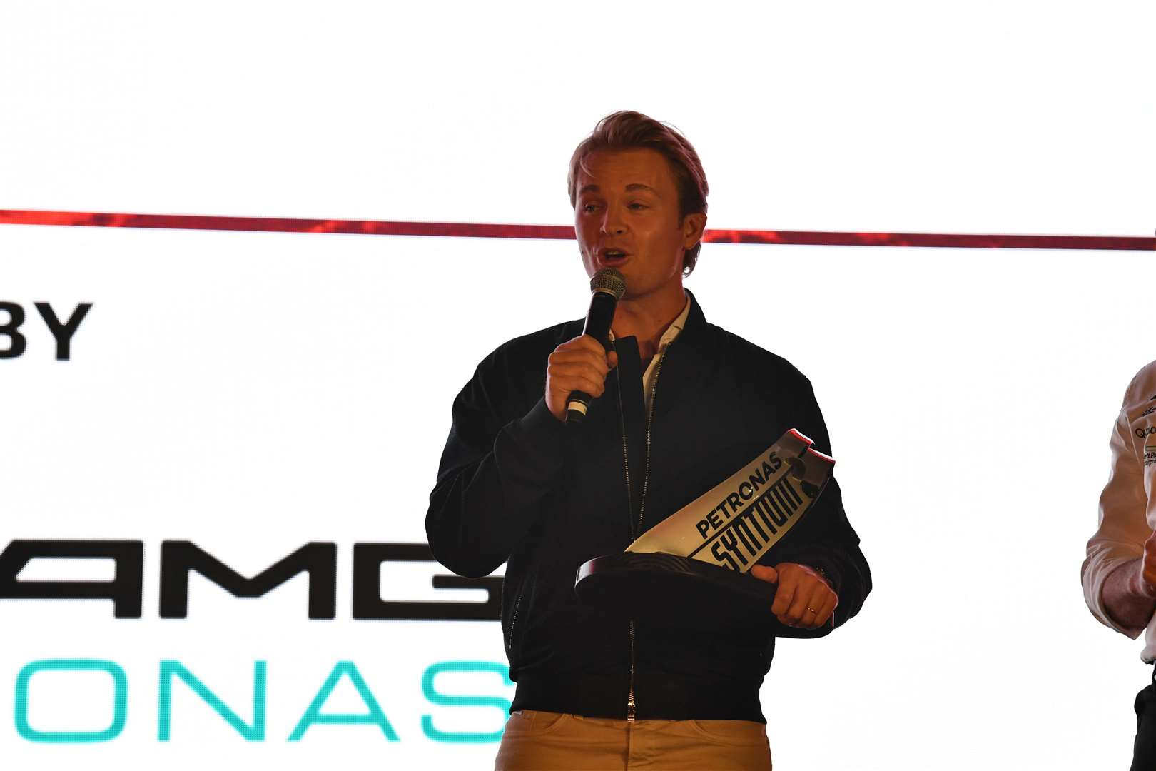Racing driver Nico Rosberg on stage at the F1 in Schools finals