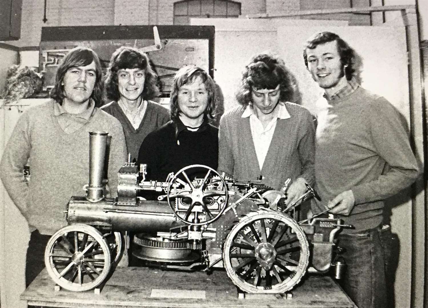 The Newtown railway works apprentices pictured in 1969; from left to right: Colin Rich, Tony Jenkins, Terry Warson, David Jenkins and Steve Goldup