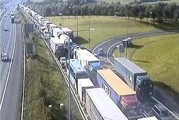 Delays on the M20 near Folkestone. Picture: Kent Highways
