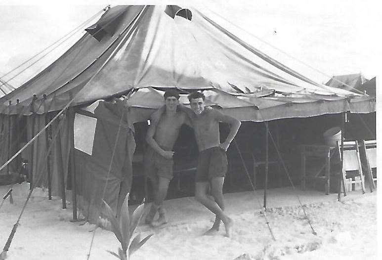 Terry Quinlan and a chum on Christmas Island in 1957