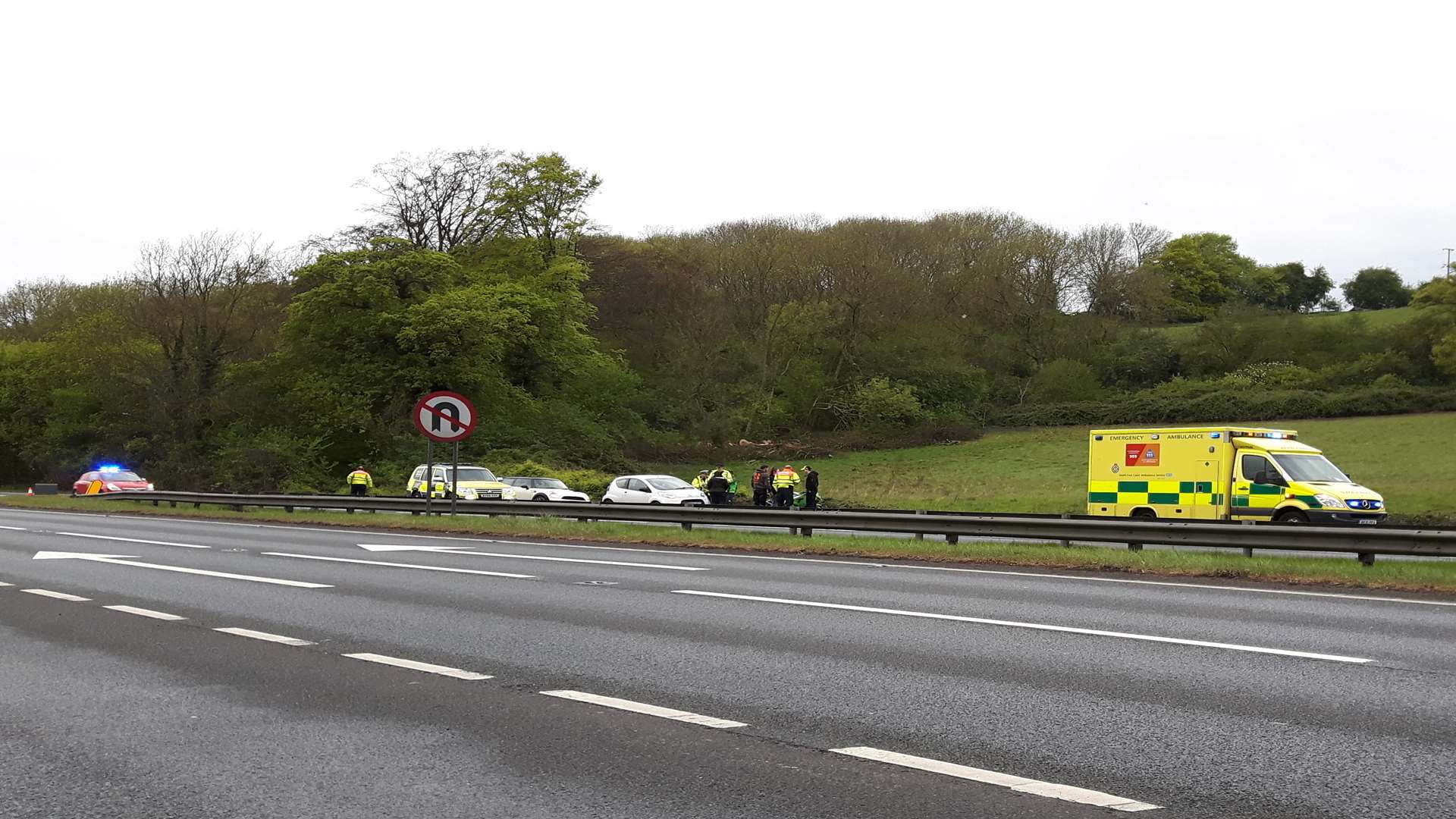 Police and ambulance on the A249 near Hucking.