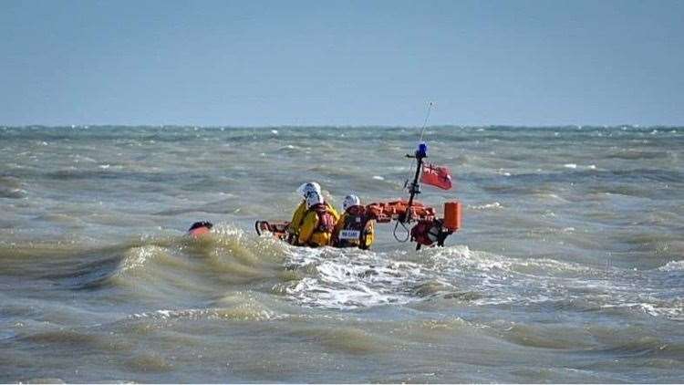 The team had to battle choppy seas to rscue the surfer. Photo: RNLI/Iain Bates