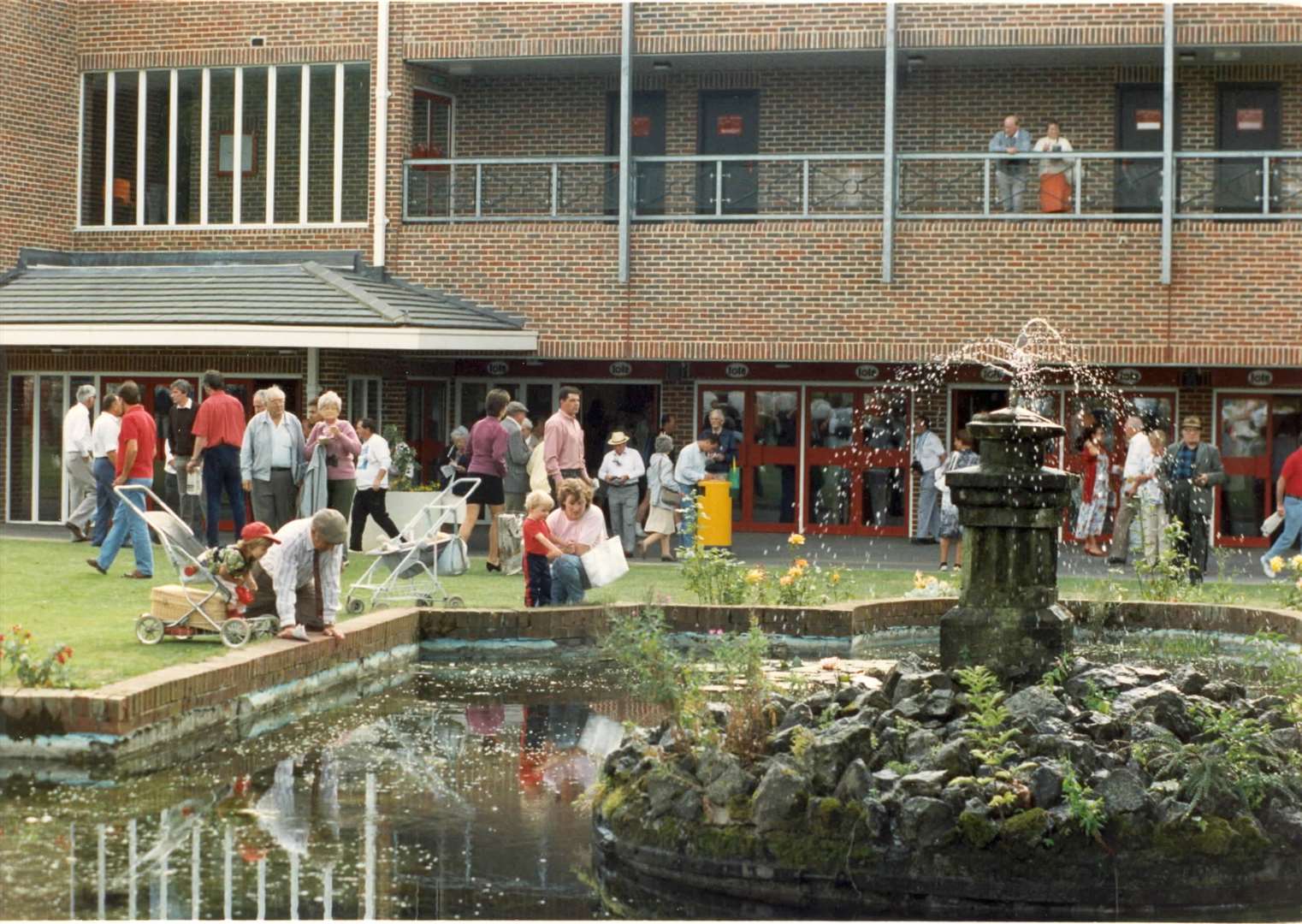 The track's fish pond and fountain, pictured in 1991