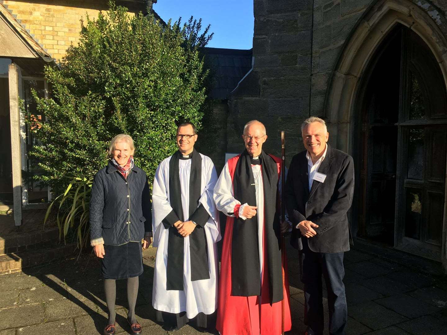 From left: church warden Penny Durie, Rev Peter Deaves, The Archbishop of Canterbury Justin Welby, and church warden Fraser McKie. Picture: Rev Peter Deaves