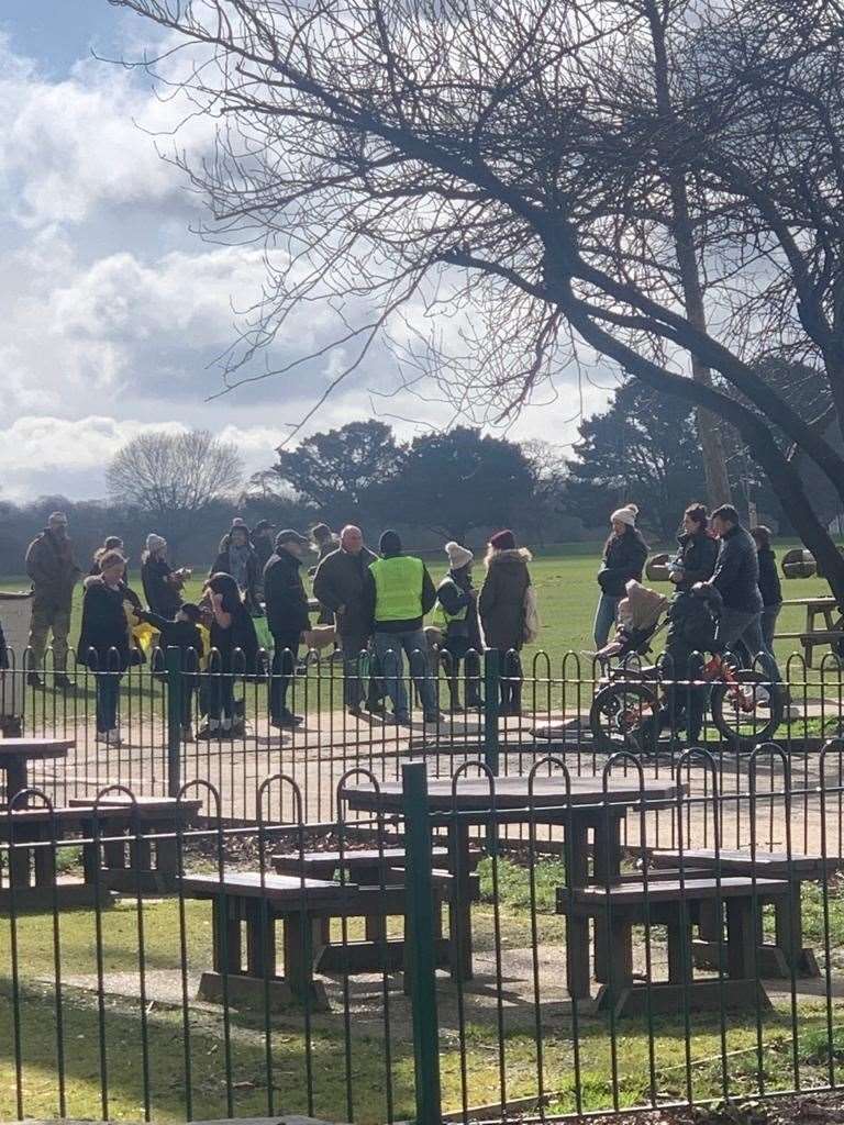 A group gathering in Mote Park on Sunday, March 28