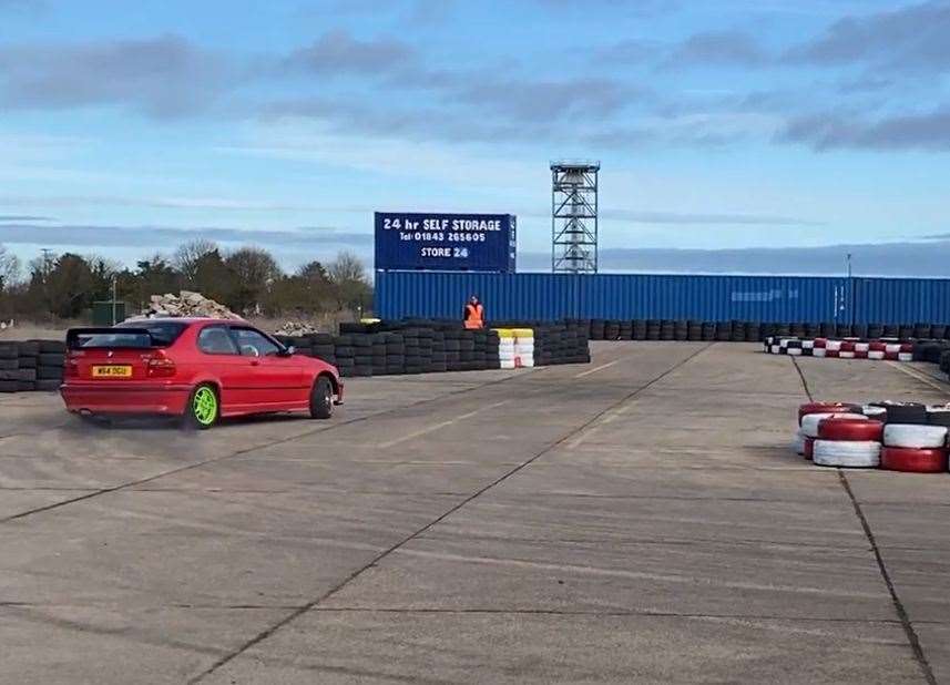 A driver tries out the new drift track on land owned by Manston Airport