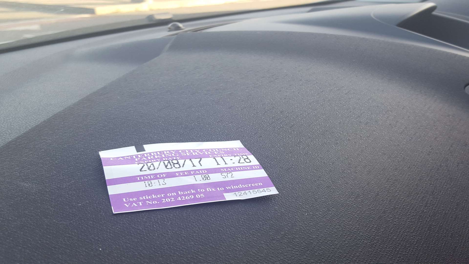 A pay-and-display parking ticket