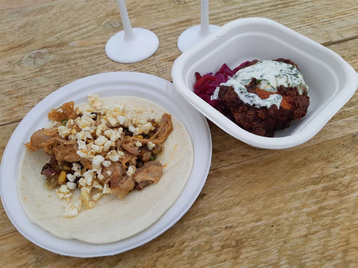 Smoked hog taco and Kerridge's fried chicken from the Hand & Flowers