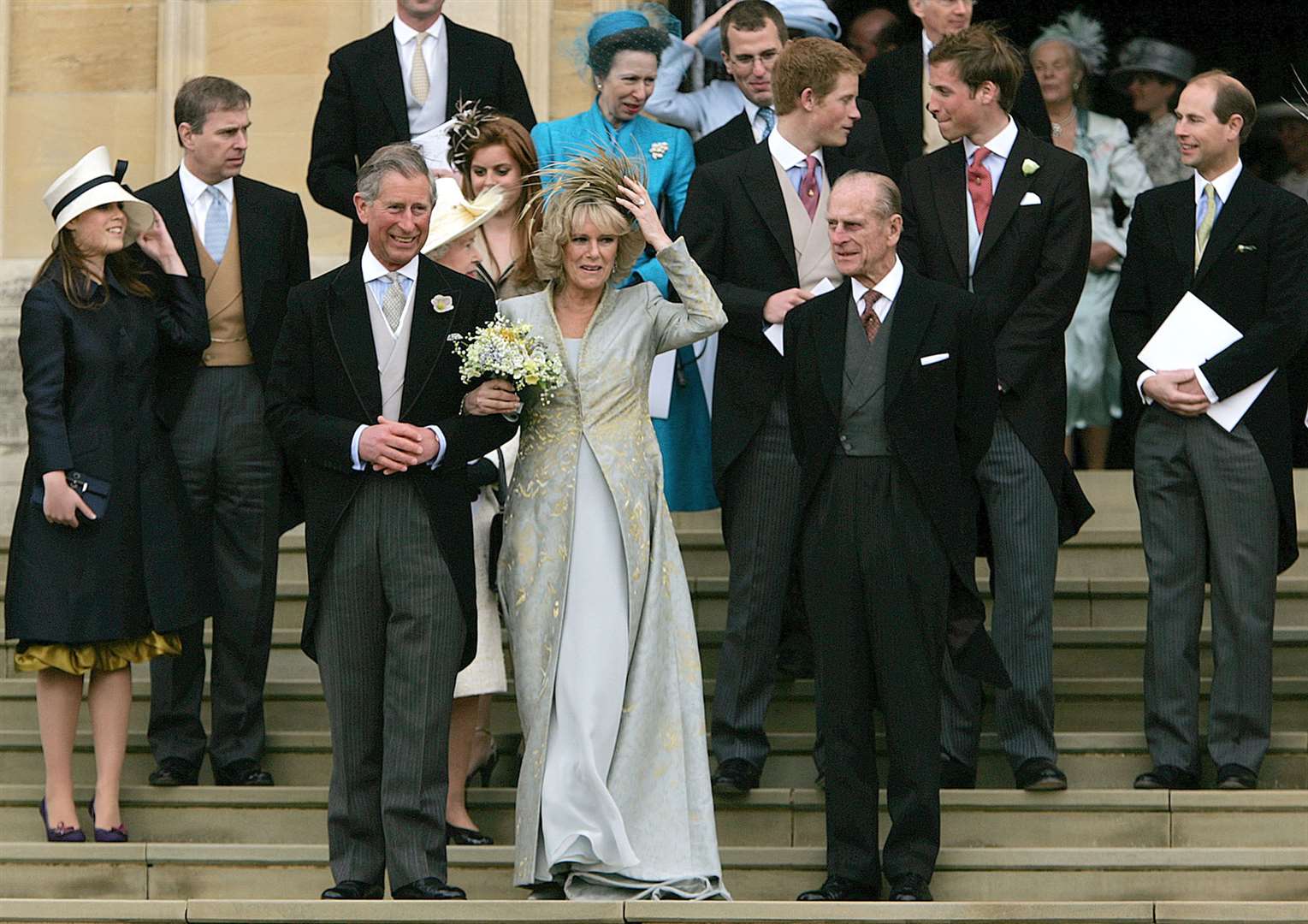 The newlywed prince and duchess after their blessing in St George’s Chapel in 2005 (Alastair Grant/PA)