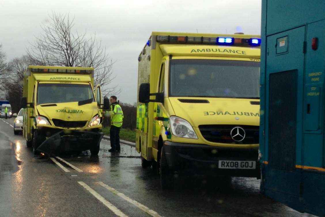 The damaged ambulance after the Tonbridge Road crash