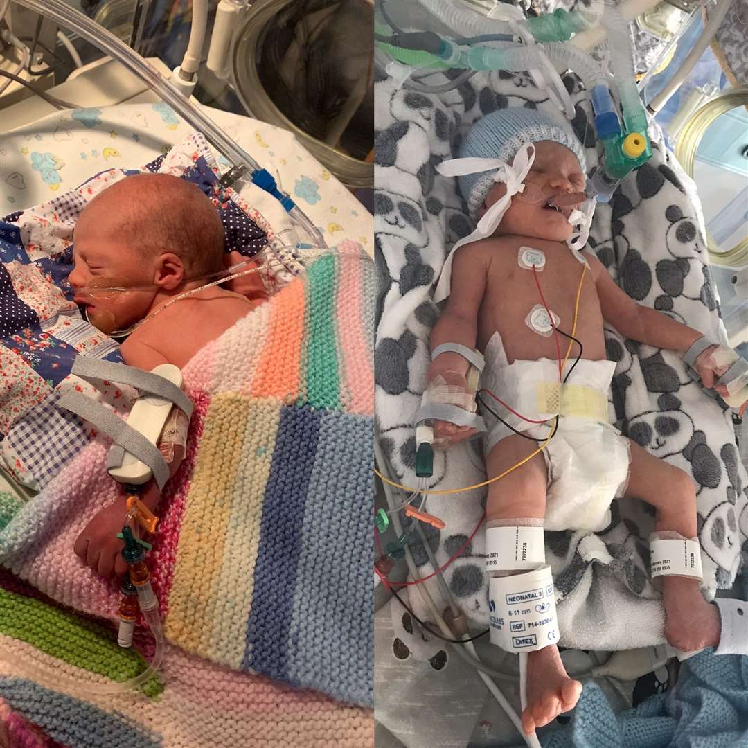 Beau-Daisy and Grayson-Bleu were both born five weeks prematurely and were in and out of hospital for the first few weeks of their lives. Picture: Hannah Martin