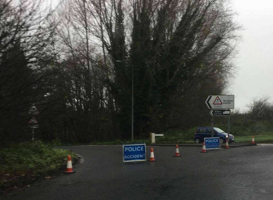 The road is closed between the A26 and the A20