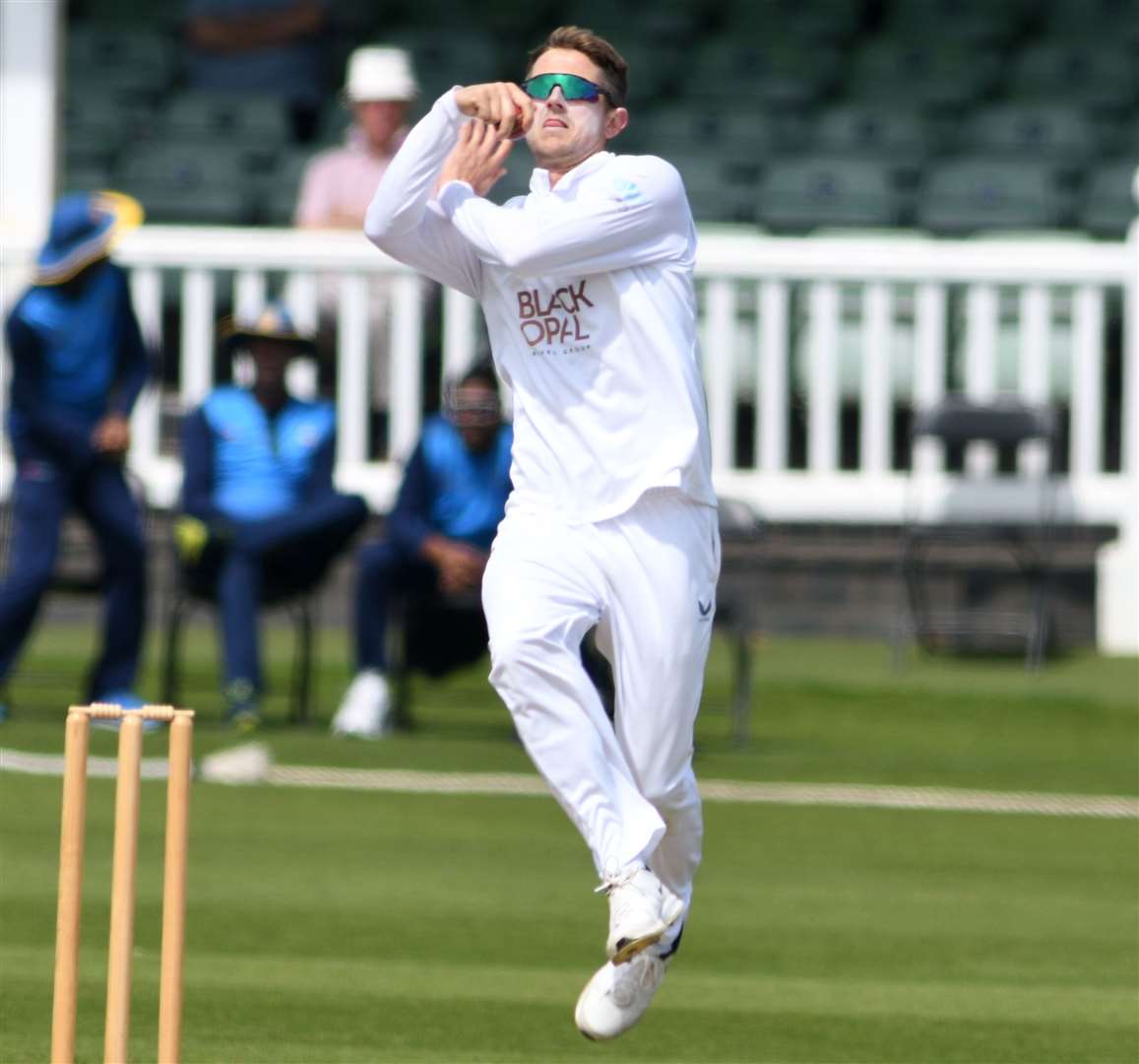 Joe Denly bowling on his return to the side. Picture: Barry Goodwin