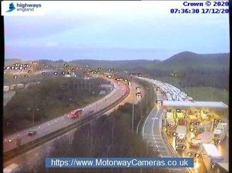 There are lengthy tailbacks on the M20. Photo: Highways England