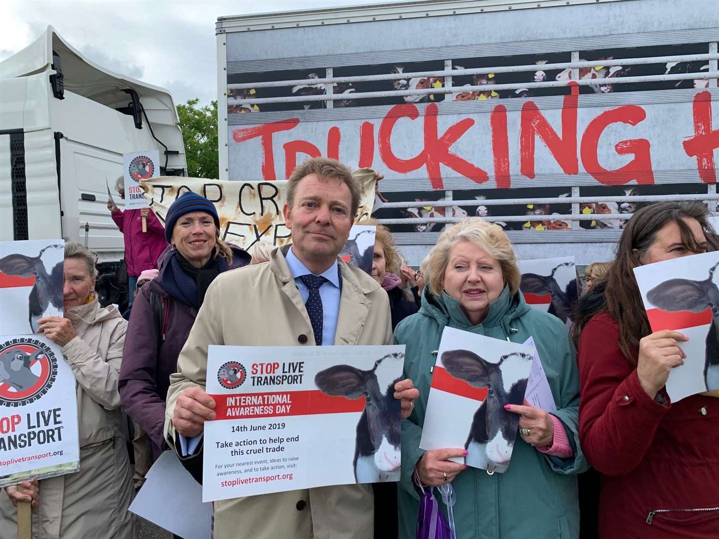 South Thanet MP Craig Mackinlay with live exports protesters