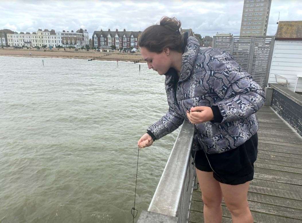 Megan Carr crabbing from Herne Bay Pier