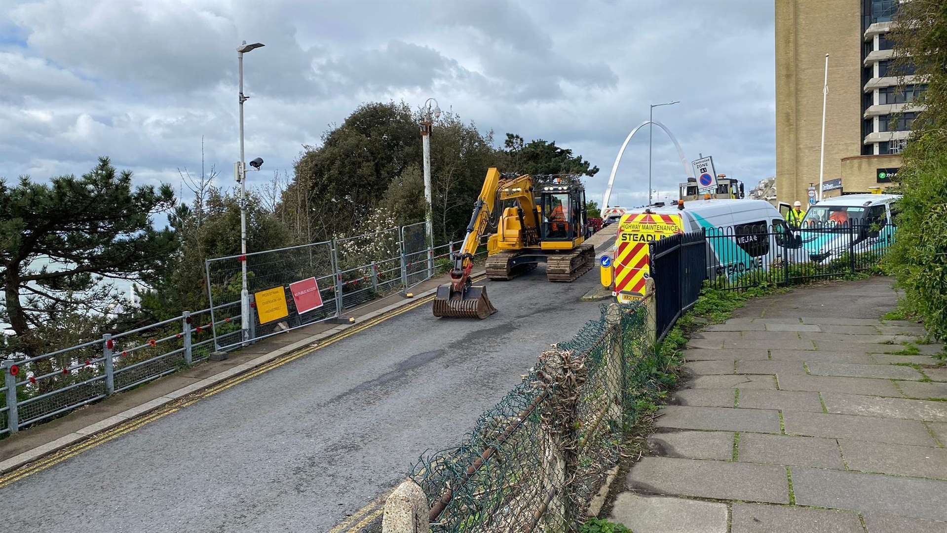 Diggers and other work vehicles have been spotted on the Road of Remembrance in Folkestone, with work finally underway to clear the route that has been closed since January. Pictures credit: Stephen West