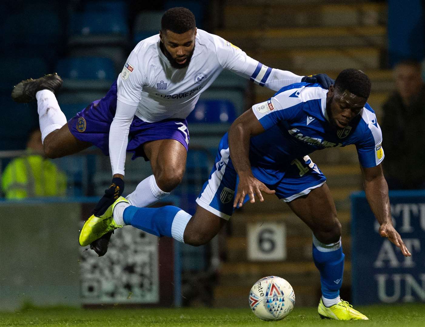 Gillingham's John Akinde wins a penalty on his home debut against Shrewsbury last week. Picture: Ady Kerry