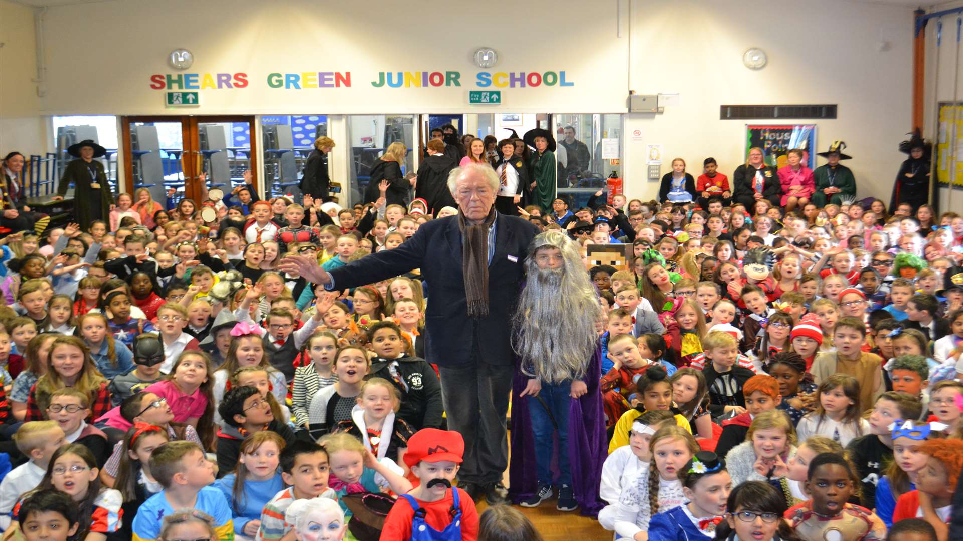 Michael Gambon spoke to the whole school during assembly on World Book Day. Picture: Shears Green Junior School