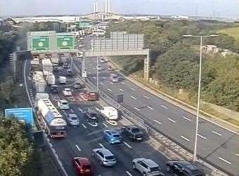 Queuing traffic waiting to go through the Dartford Tunnel. Picture: Highways England