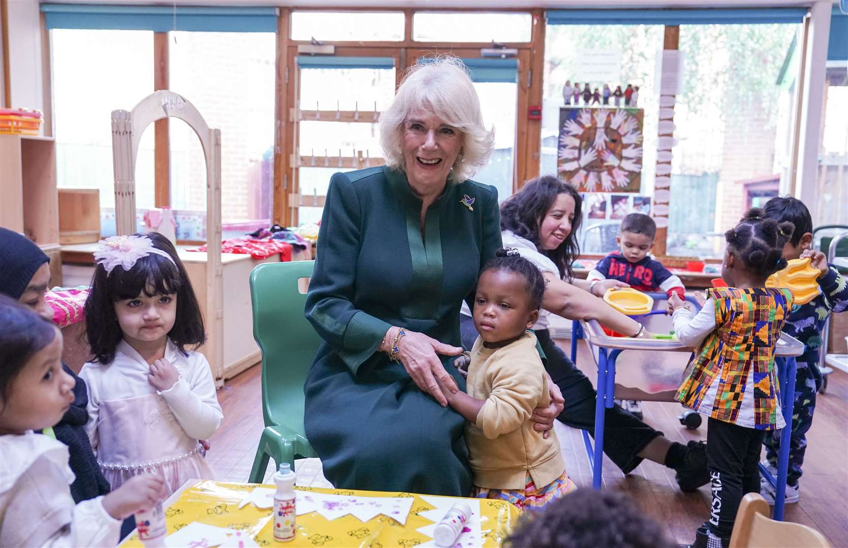 Camilla meets children at Bow Nursery (Arthur Edwards/The Sun/PA)