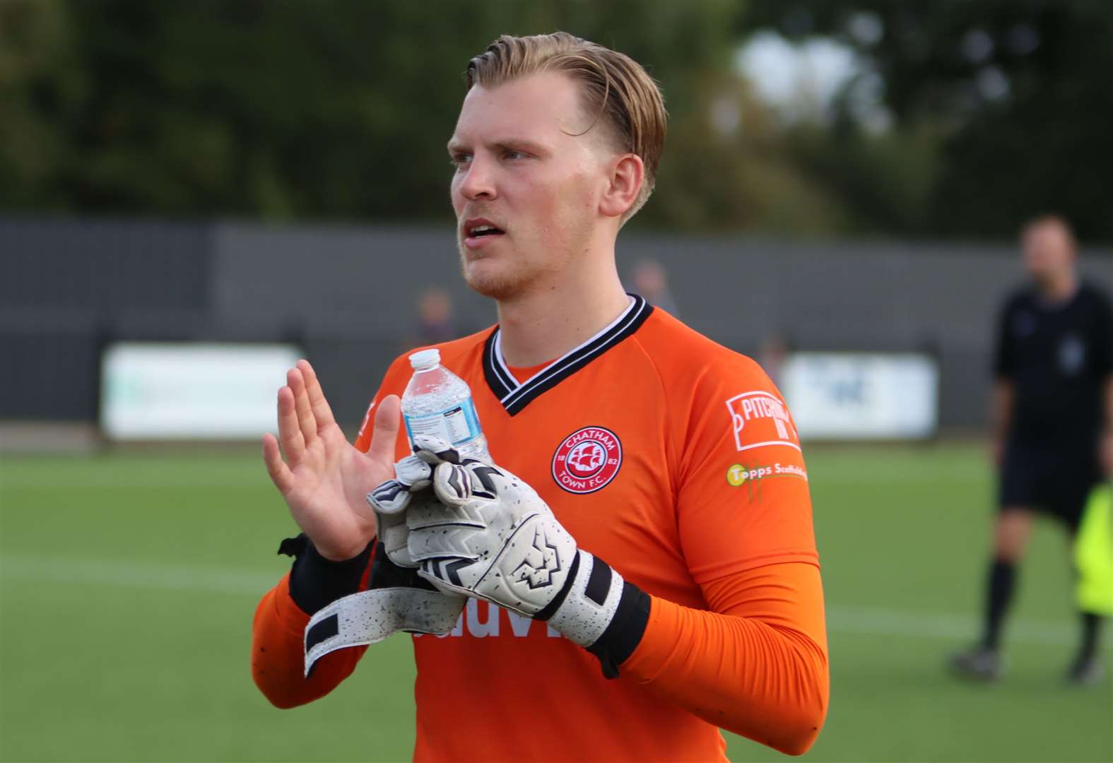 Goalkeeper Ben Bridle-Card kept a clean sheet for Chatham at Haringey. Picture: Max English @max_ePhotos