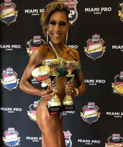 Ms Copeman with her trophies at the Miami Pro competition. Picture supplied by Adel Murphy