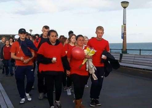 Lucas' mum Kirsty Furze leading the vigil for her son in Deal