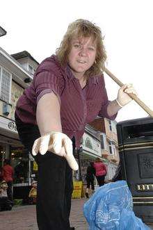 Dorothy Higgins takes part in the 2010 spring clean of Faversham town centre