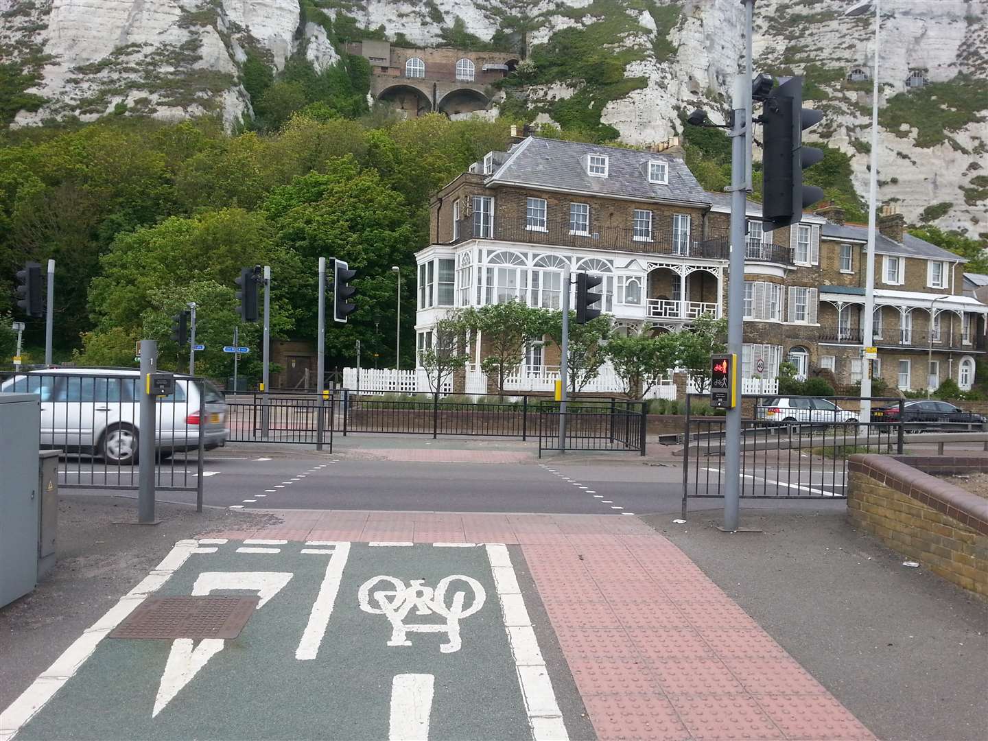 Elevated flower beds on the approach to the crossing in Townwall Street, Dover, where Simon Howard was killed.