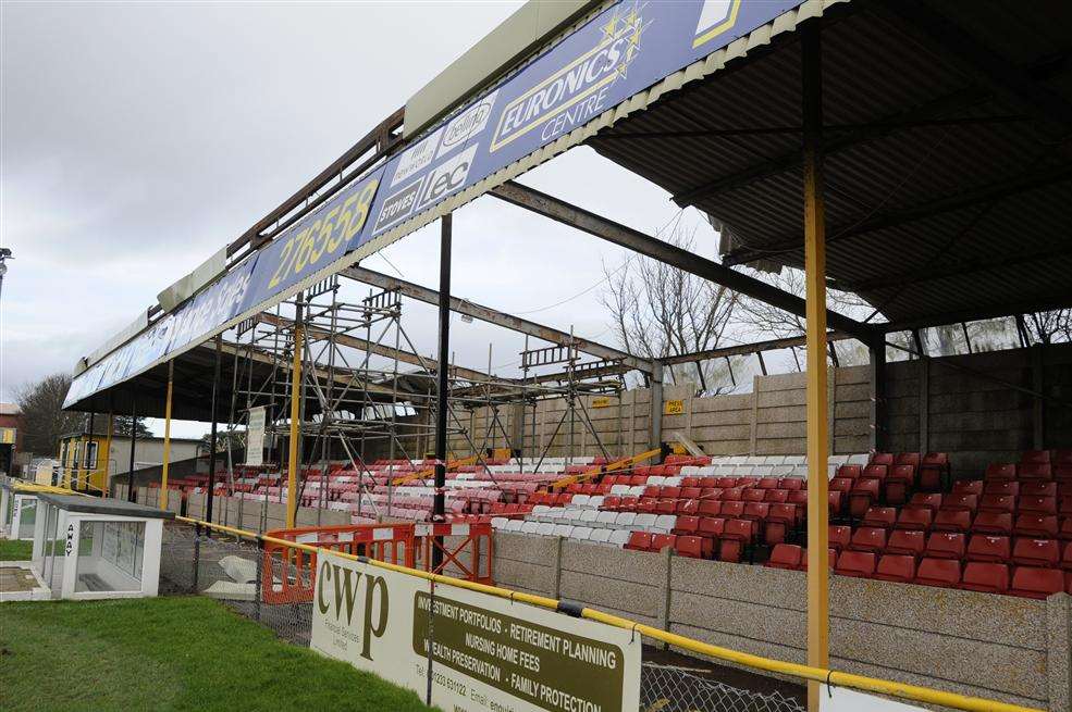 Folkestone's game against Herne Bay was called off after wind caused damage to the Fullicks Stadium