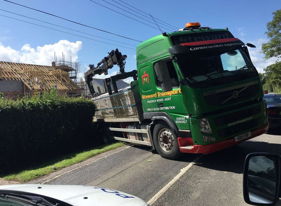 The lorry is blocking the road Credit: @mrrichtoday