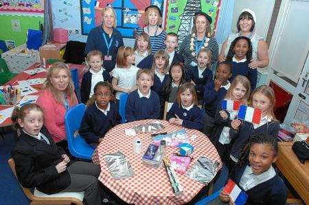 Staff and children from the Westlands After School Club enjoying the French day held at Westlands Nursery School