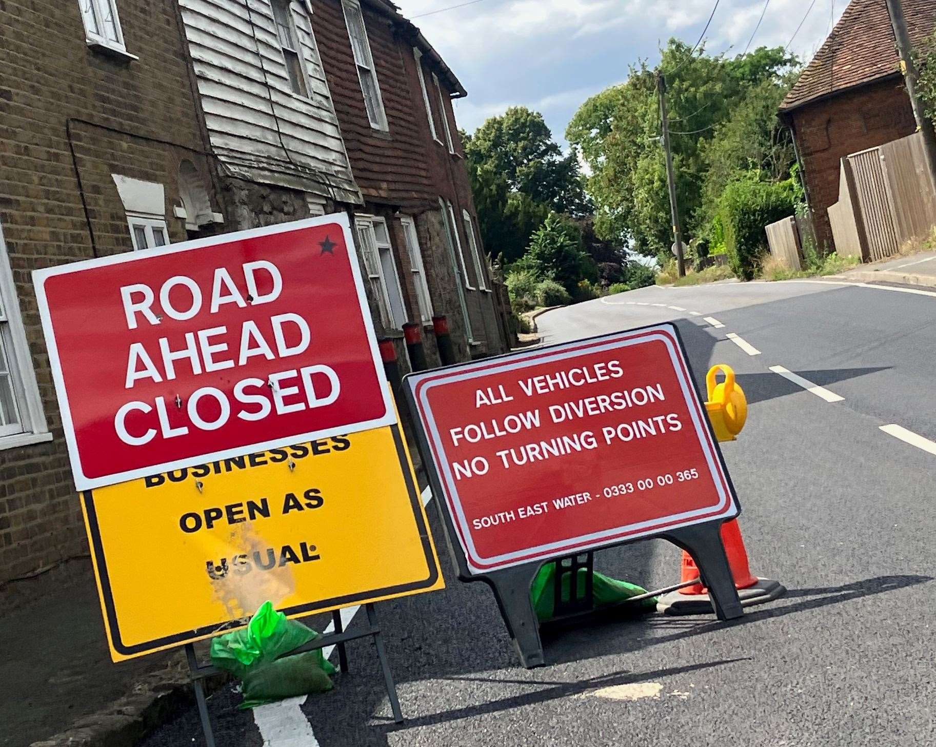 The South East Water closure of Upper Street in Leeds, near Maidstone