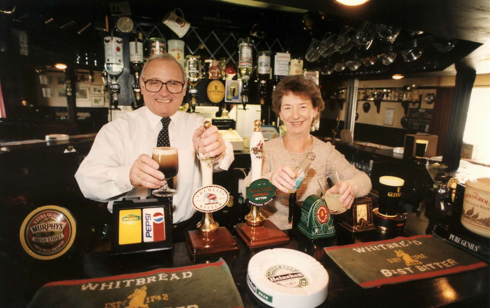 The landlord and his wife at the Kings Head pub in Grafty Green, near Maidstone, in 1996