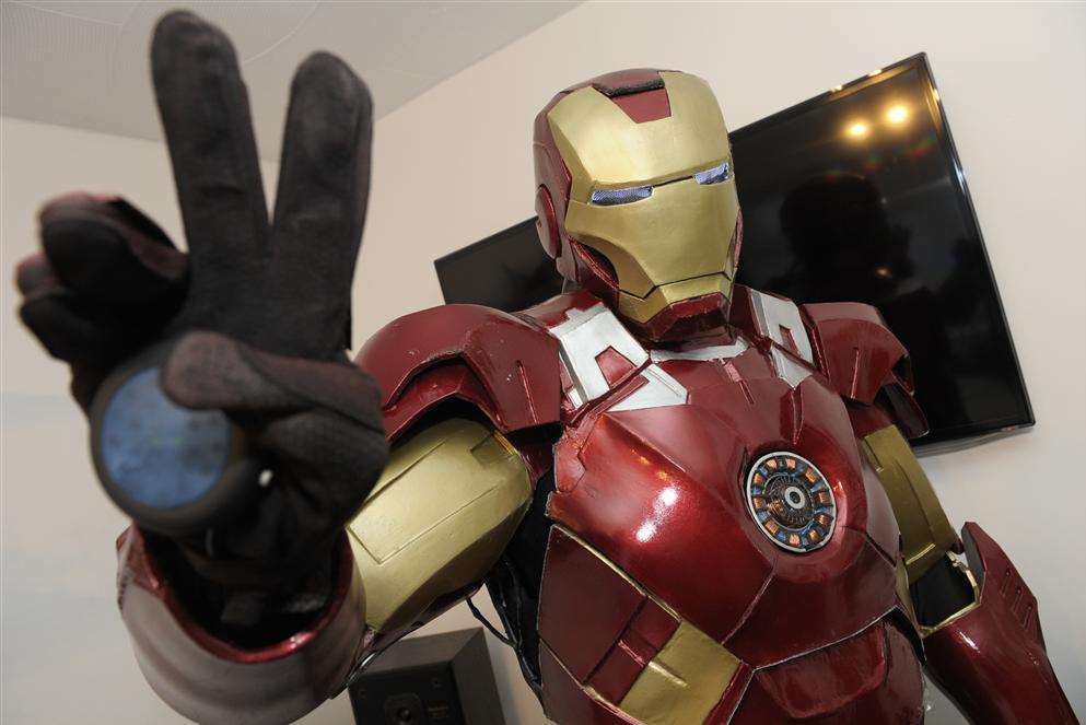 Student Daniel Cooper in his hand-crafted Iron Man costume