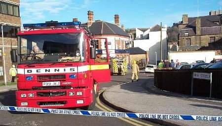 Fire crews at the scene of the gas leak in New Street, Dover, today. Picture: GRAHAM TUTTHILL