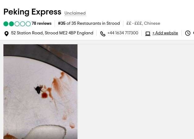 Anyone looking at TripAdvisor to pick their Chinese takeaway will be greeted to a picture of a fly for the Peking Express